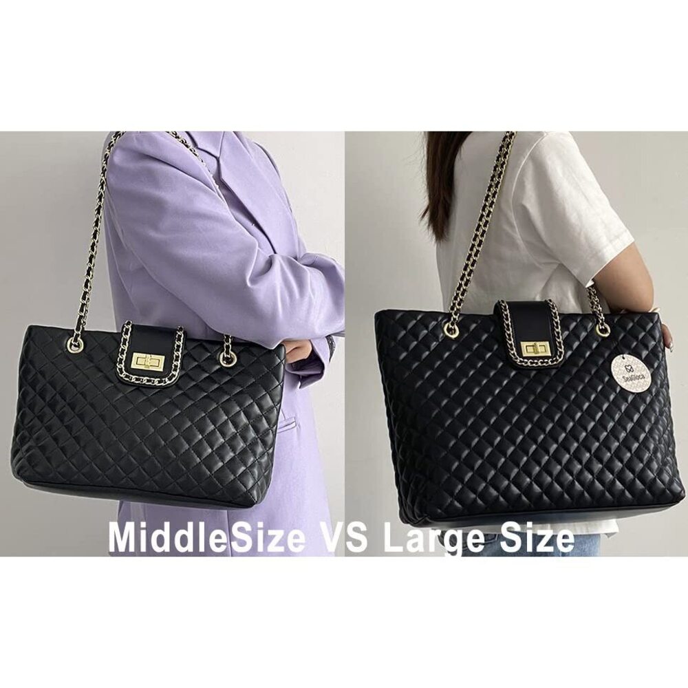 Quilted Hobo Shoulder Bag for Women Large Capacity Black - Picture 6 of 6